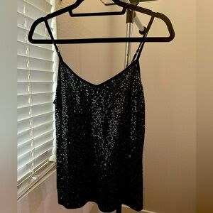 Express black sequin cami top with adjustable straps, medium